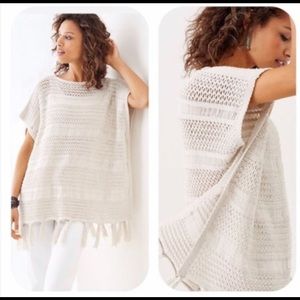 J.Jill Natural Beige Crochet Fringed Poncho